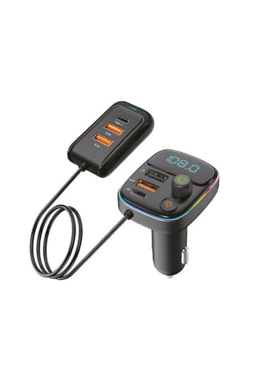 Hızlı Şarj Destekli LED Işıklı Araç FM Transmitter / 6 Multi-Port / 5V 3.1A USB / 1m uzun Kablolu