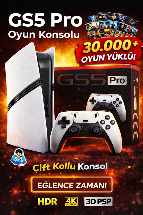 GS5 Pro 4K HDR Oyun Konsolu - 30.000 Oyunlu 2 Adet Kablosuz Retro Oyun Seti - Profesyonel El Atarisi
