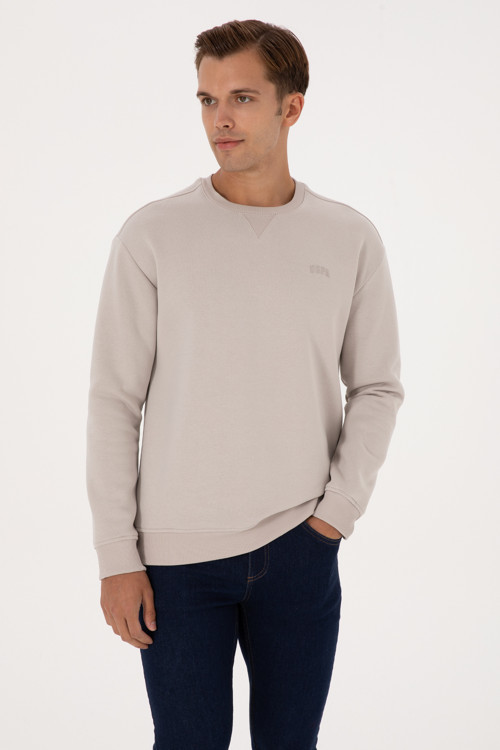 Erkek Comfort Fit Bisiklet Yaka Şardonlu Taş Basic Sweatshirt 50313757-VR049