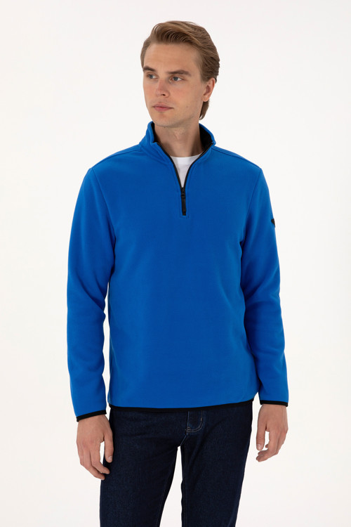 Erkek Regular Fit Saks Polar Yarım Fermuarlı Basic Sweatshirt 50313777-VR032