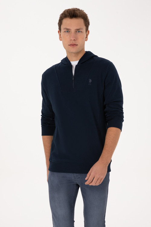 Erkek Regular Fit Yarım Fermuarlı Kapüşonlu Lacivert Sweatshirt 50316391-VR033