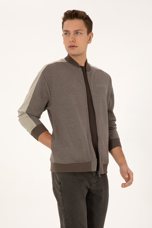 Erkek Regular Fit Fermuarlı Vizon Örme Hırka 50315820-VR052