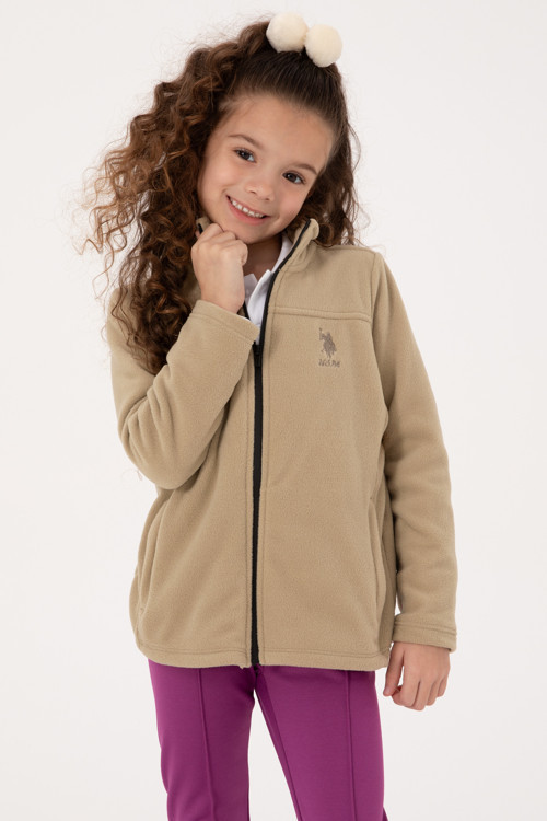 Kız Çocuk Açık Haki Fermuarlı Polor Sweatshirt 50317875-VR183