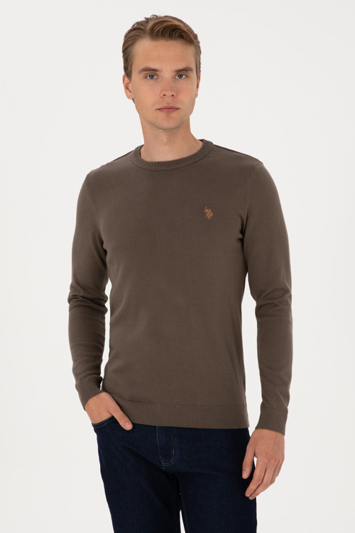 Erkek Slim Fit Bisiklet Yaka Vizon Basic Kazak 50313713-VR052