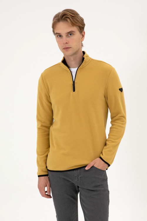 Erkek Regular Fit Hardal Polar Yarım Fermuarlı Basic Sweatshirt 50313777-VR151
