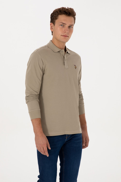 Erkek Regular Fit Polo Yaka Açık Haki Basic Sweatshirt 50313772-VR183