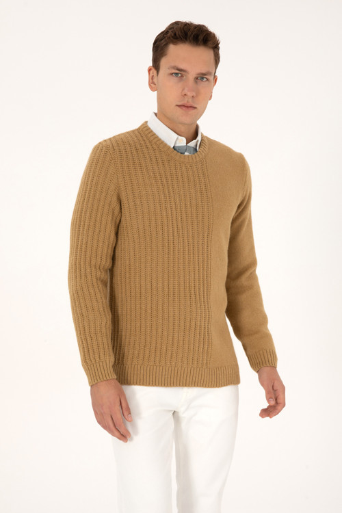 Erkek Comfort Fit Bisiklet Yaka Hardal Kazak 50314968-VR151