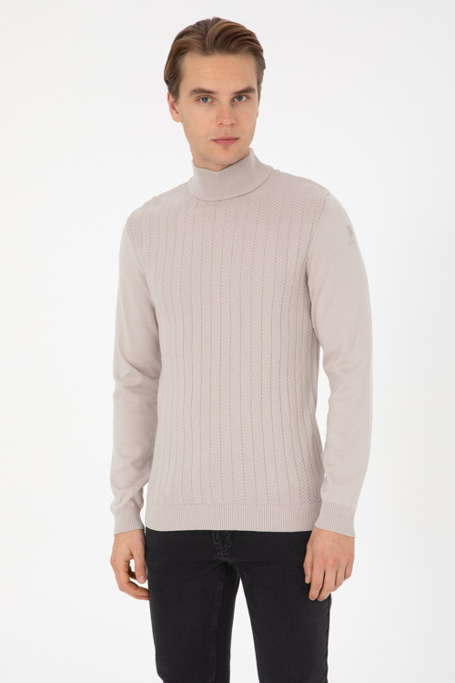 Erkek Slim Fit Yarım Balıkçı Yaka Taş Kazak 50309140-VR049