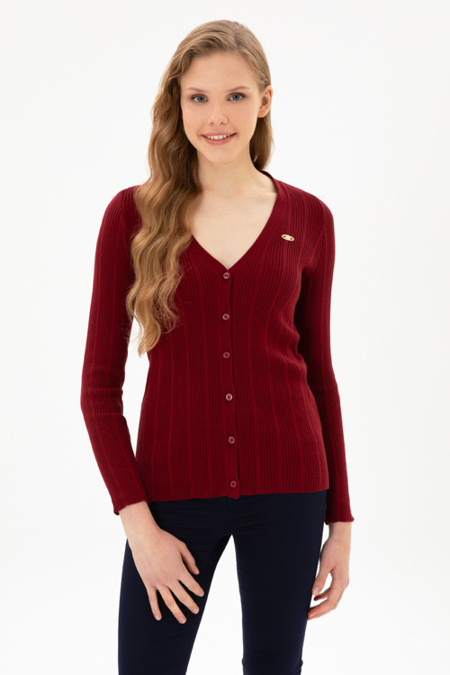 Kadın Bordo Basic Triko Hırka 50313580-VR014