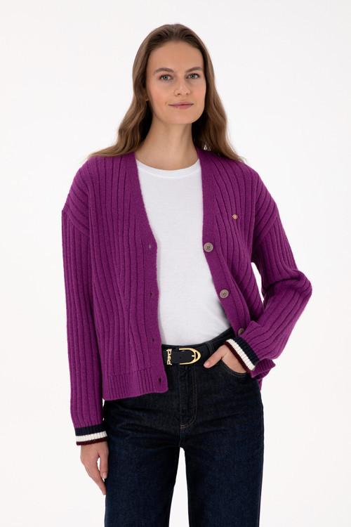 Kadın Menekşe Triko Hırka 50310022-VR037