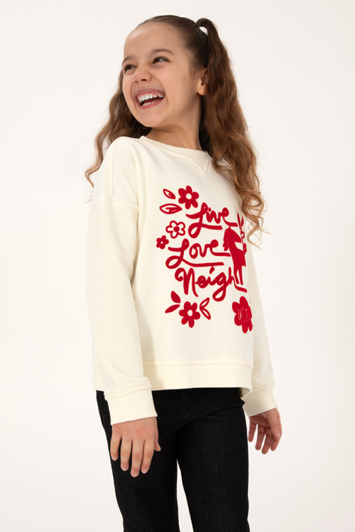 Kız Çocuk Krem Bisiklet Yaka Sweatshirt 50317922-VR256