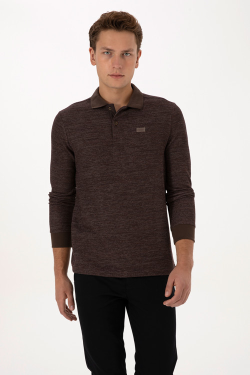 Erkek Regular Fit Polo Yaka Kahverengi Basic Sweatshirt 50307730-VR029