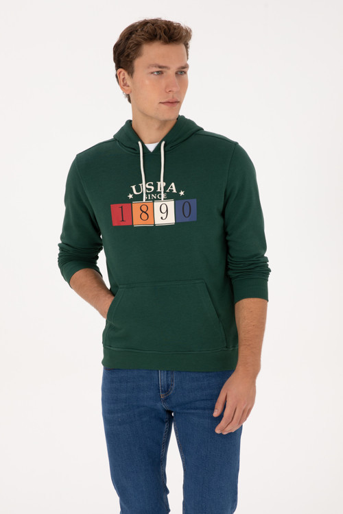 Erkek Regular Fit Kapüşonlu Koyu Yeşil Sweatshirt 50316364-VR079