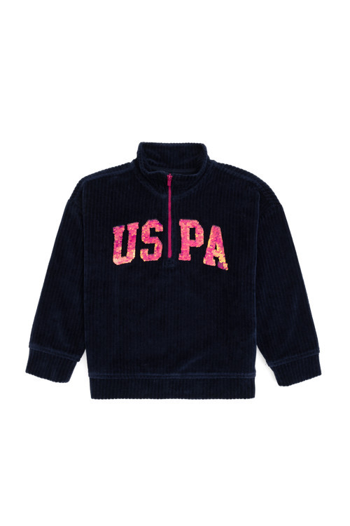 Kız Çocuk Lacivert Yarım Fermuarlı Pul Payetli Sweatshirt 50318062-VR033