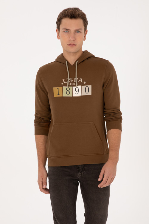 Erkek Regular Fit Kapüşonlu Haki Sweatshirt 50316364-VR027