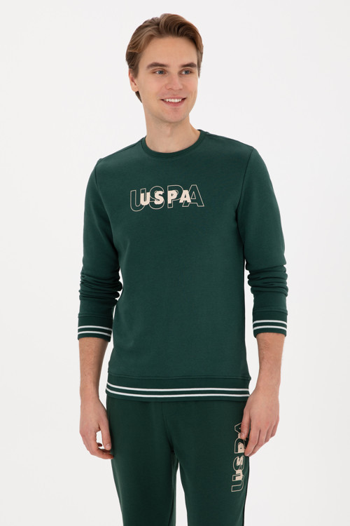 Erkek Regular Fit Bisiklet Yaka Koyu Yeşil Sweatshirt 50316372-VR079
