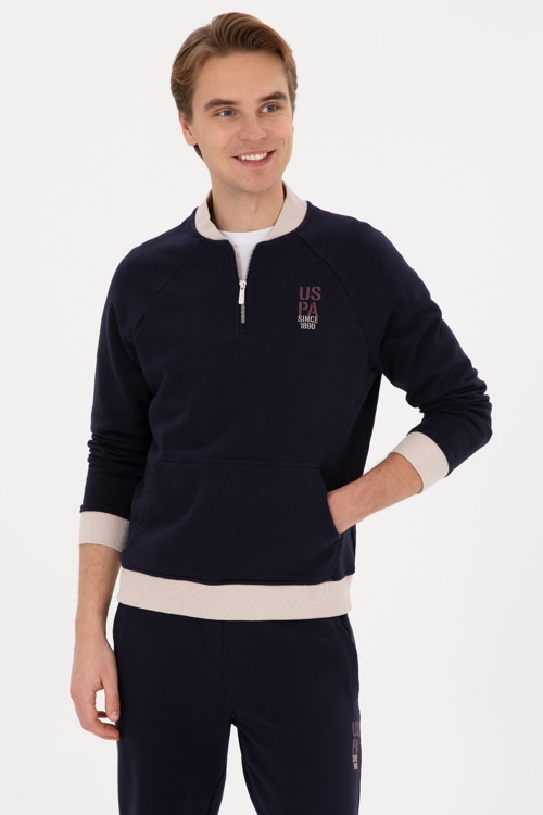 Erkek Yarım Fermuarlı Comfort Fit Lacivert Basic Sweatshirt 50316303-VR033