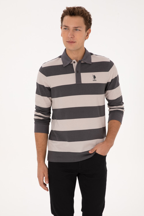 Erkek Regular Fit Polo Yaka Gri Sweatshirt 50316467-VR024