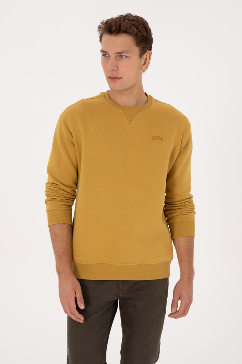 Erkek Comfort Fit Bisiklet Yaka Şardonlu Hardal Basic Sweatshirt 50313757-VR151