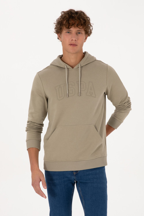Erkek Regular Fit Kapüşonlu Açık Haki Basic Sweatshirt 50315663-VR183