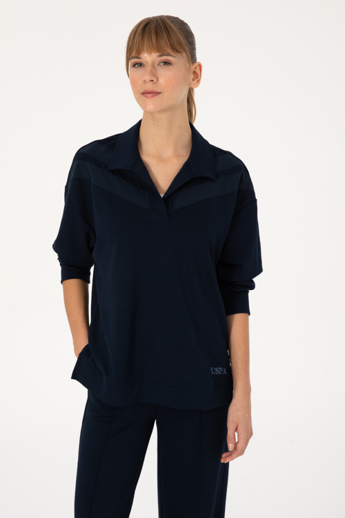 Kadın Lacivert Polo Yaka Sweatshirt 50309082-VR033