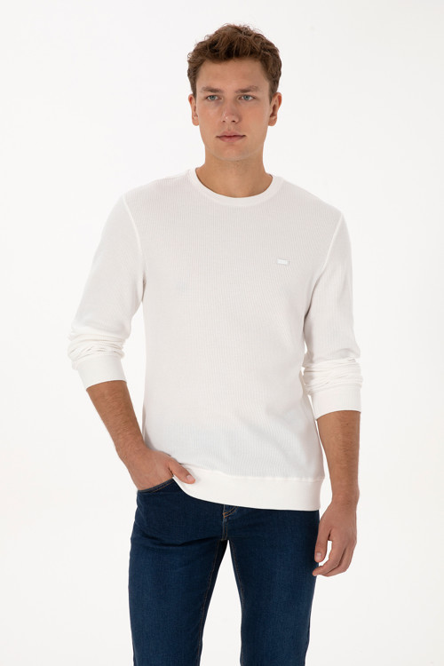 Erkek Regular Fit Bisiklet Yaka Beyaz Sweatshirt 50316390-VR184