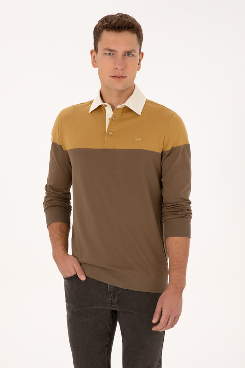 Erkek Regular Fit Polo Yaka Hardal Sweatshirt 50316428-VR151