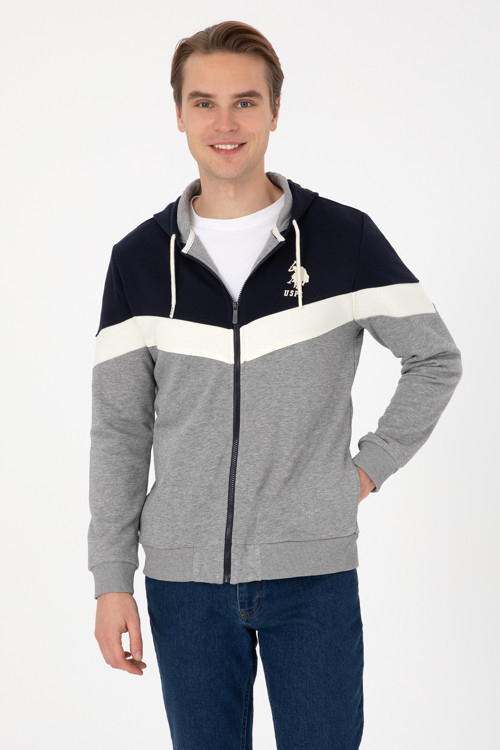 Erkek Gri Melanj Comfort Fit Kapüşonlu Örme Hırka 50309005-VR086