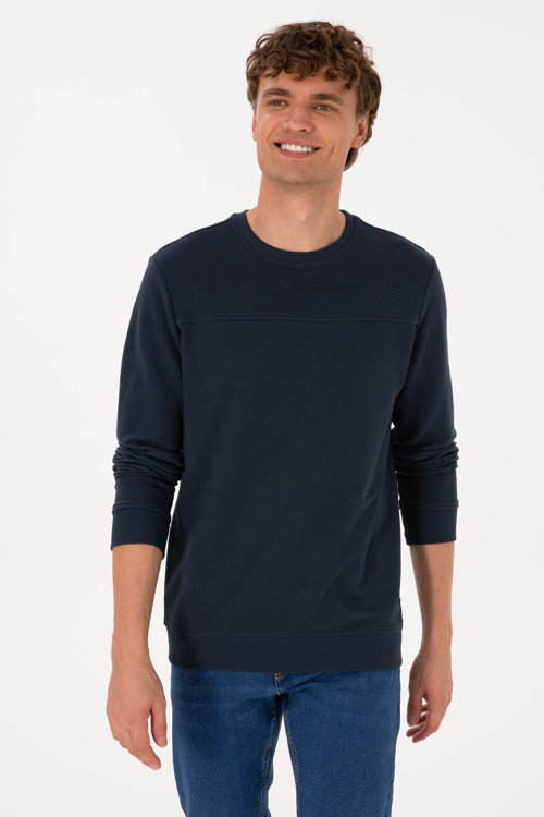 Erkek Bisiklet Yaka Regular Fit Açık Lacivert İnce Sweatshirt 50315455-VR059