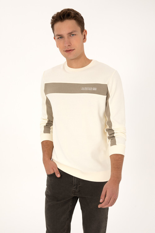 Erkek Regular Fit Bisiklet Yaka Krem Sweatshirt 50316354-VR256
