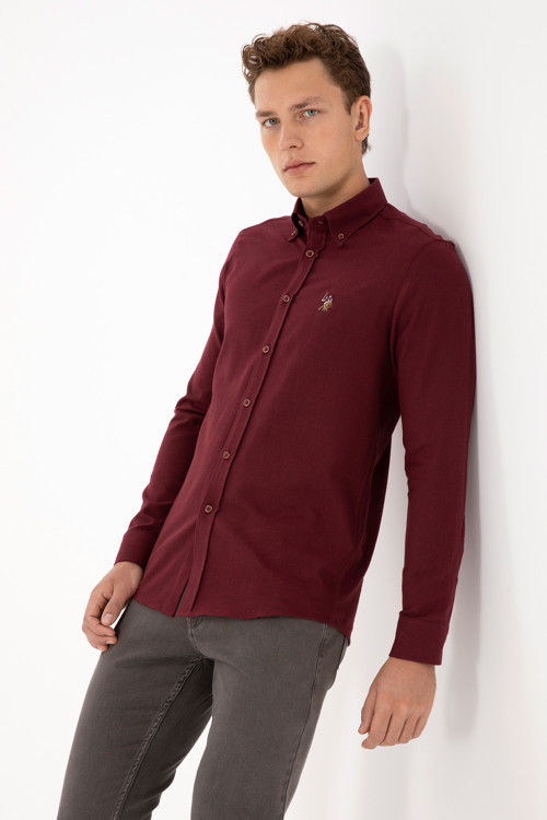 Erkek Bordo Uzun Kollu Basic Gömlek 50307686-VR014