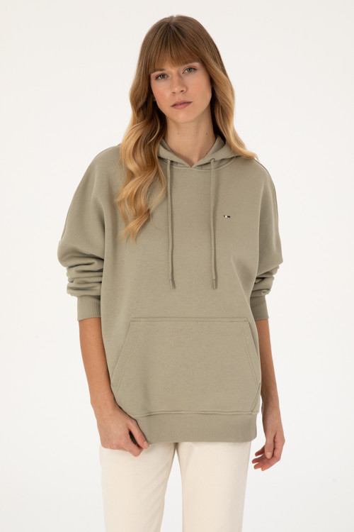 Kadın Açık Haki Şardonlu Kapüşonlu Sweatshırt 50313567-VR183