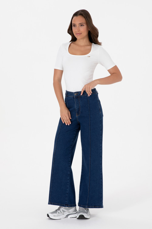 Kadın Mavi Flaire High Waist Fit Jean Pantolon 50316581-DN0022