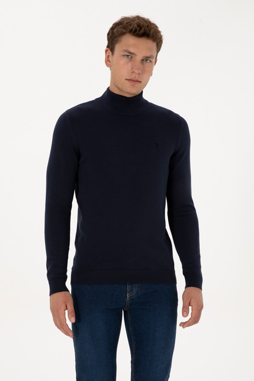 Erkek Slim Fit Yarım Balıkçı Yaka Lacivert Basic Kazak 50307783-VR033
