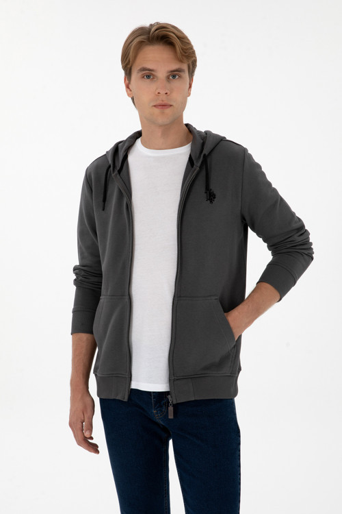 Erkek Regular Fit Fermuarlı Kapüşonlu Gri Örme Hırka 50313748-VR024