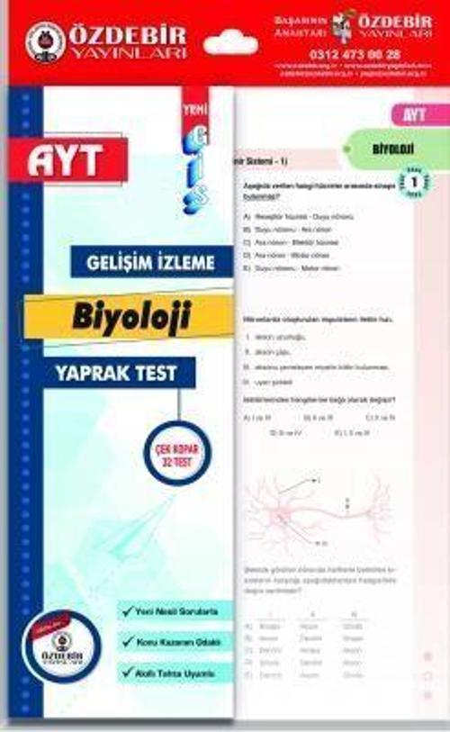 Özdebir Yayınları Ayt Biyoloji Gelişim İzleme Yaprak Test 