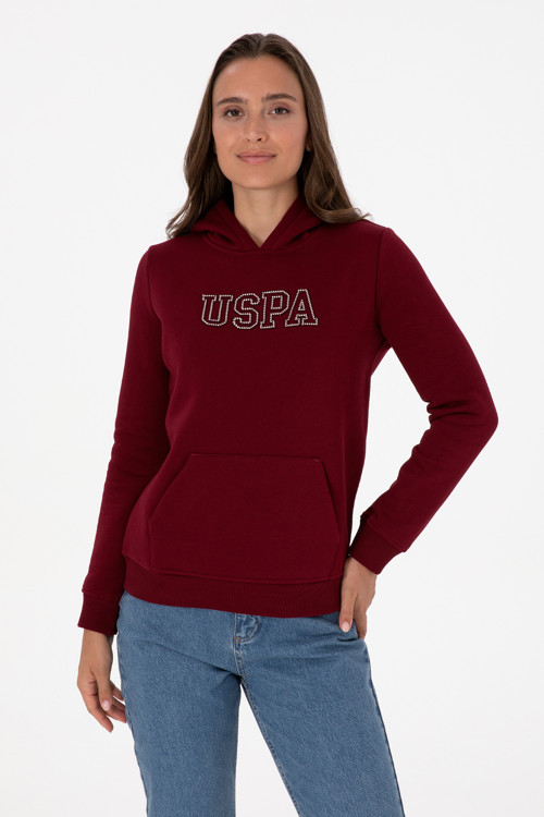 Kadın Bordo Şardonlu Kapüşonlu Basic Sweatshirt 50313566-VR014