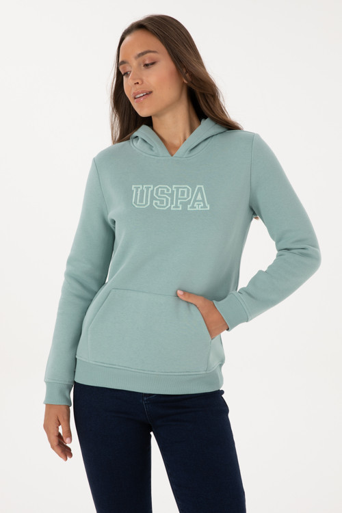 Kadın Mint Şardonlu Kapüşonlu Basic Sweatshirt 50313566-VR090