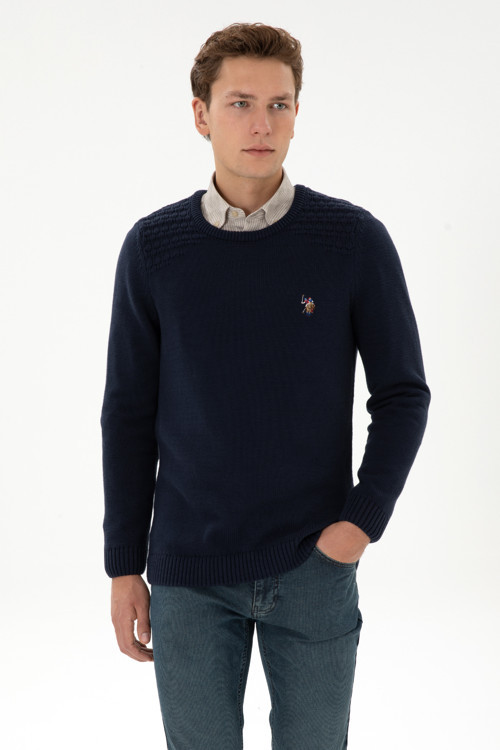 Erkek Slim Fit Bisiklet Yaka Lacivert Kazak 50314975-VR033