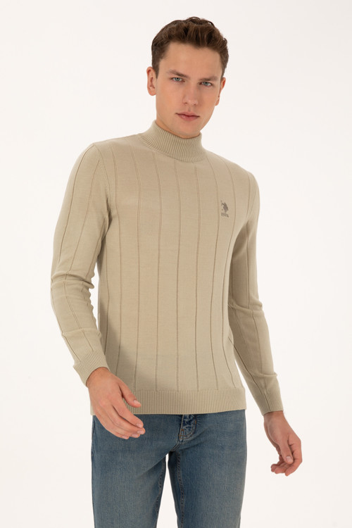 Erkek Slim Fit Yarım Balıkçı Yaka Açık Haki Kazak 50315019-VR183