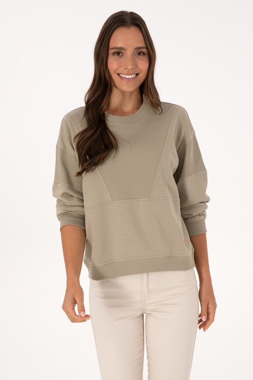 Kadın Açık Haki Pamuklu Bisiklet Yaka Sweatshirt 50314170-VR183