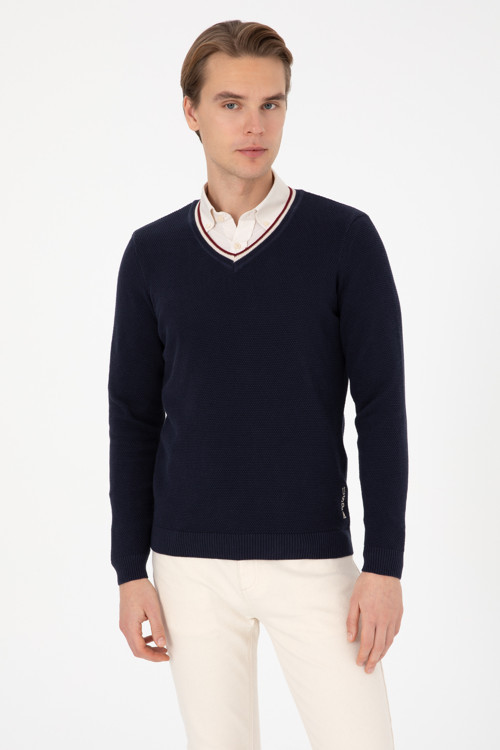 Erkek Regular Fit V Yaka Lacivert Kazak 50308336-VR033