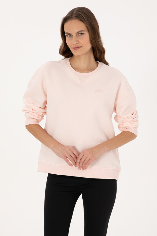 Kadın Açık Pembe Şardonlu Bisiklet Yaka Basic Sweatshırt 50313586-VR078