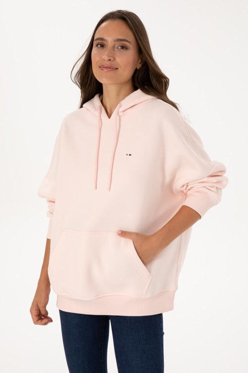 Kadın Açık Pembe Şardonlu Kapüşonlu Sweatshırt 50313567-VR078