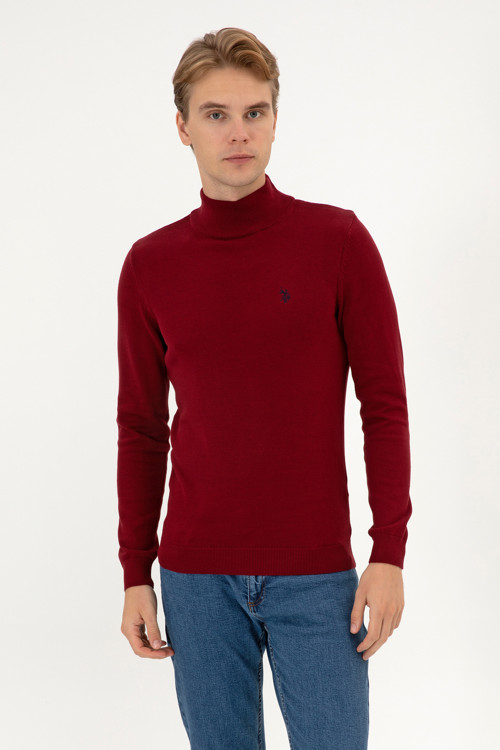 Erkek Slim Fit Boğazlı Bordo Basic Kazak 50313712-VR014