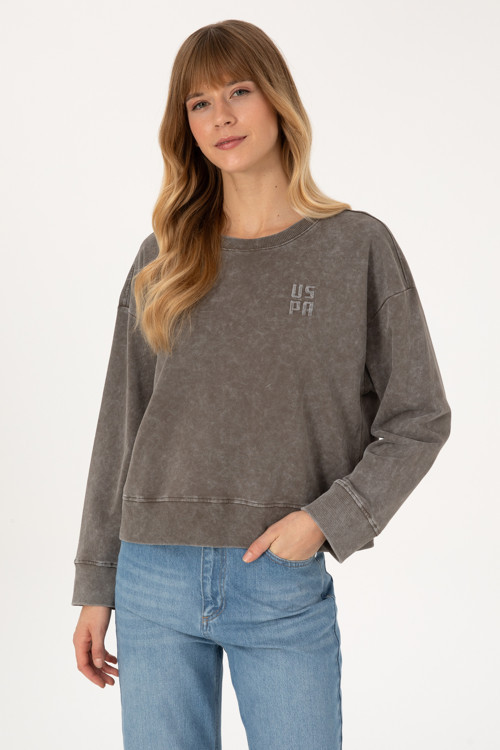 Kadın Vizon Yıkamalı Bisiket Yaka Sweatshirt 50314186-VR052