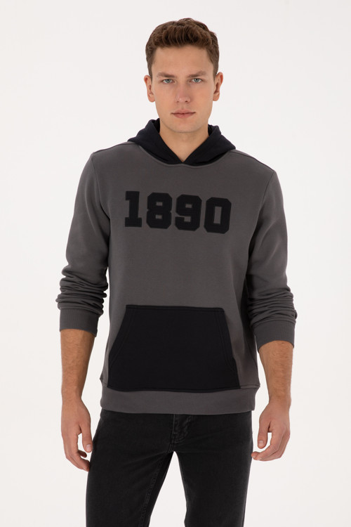 Erkek Regular Fit Kapüşonlu Şardonlu Gri Sweatshirt 50316359-VR024