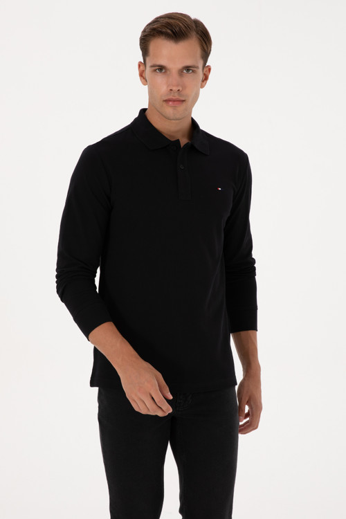 Erkek Regular Fit Polo Yaka Siyah Basic Sweatshirt 50315941-VR046