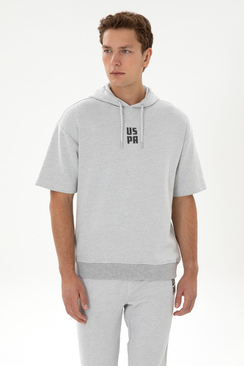 Erkek Comfort Fit Kapüşonlu Kısa Kollu Gri Melanj Sweatshirt 50320030-VR086