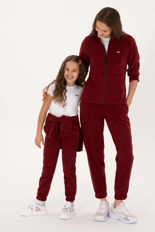 Kız Çocuk Bordo Jogger Polarlı Eşofman Altı